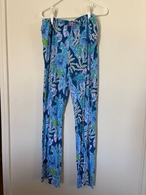 Lilly Pulitzer Blue Floral Print Wide-Leg Pants